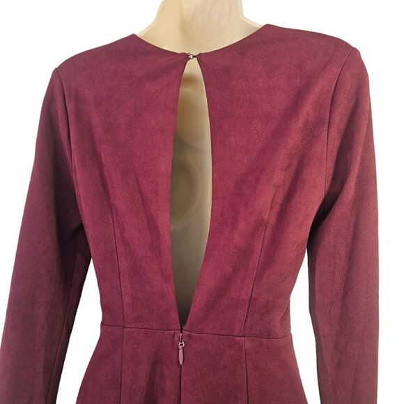 WOW Culture Open Back Bodycon Dress Sz S Faux Suede LaceUp Thigh Slit Wine - Picture 6 of 9